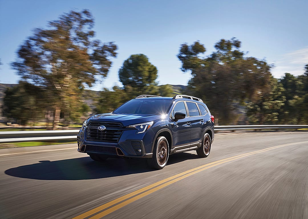 A 2025 black Subaru Ascent on the road.