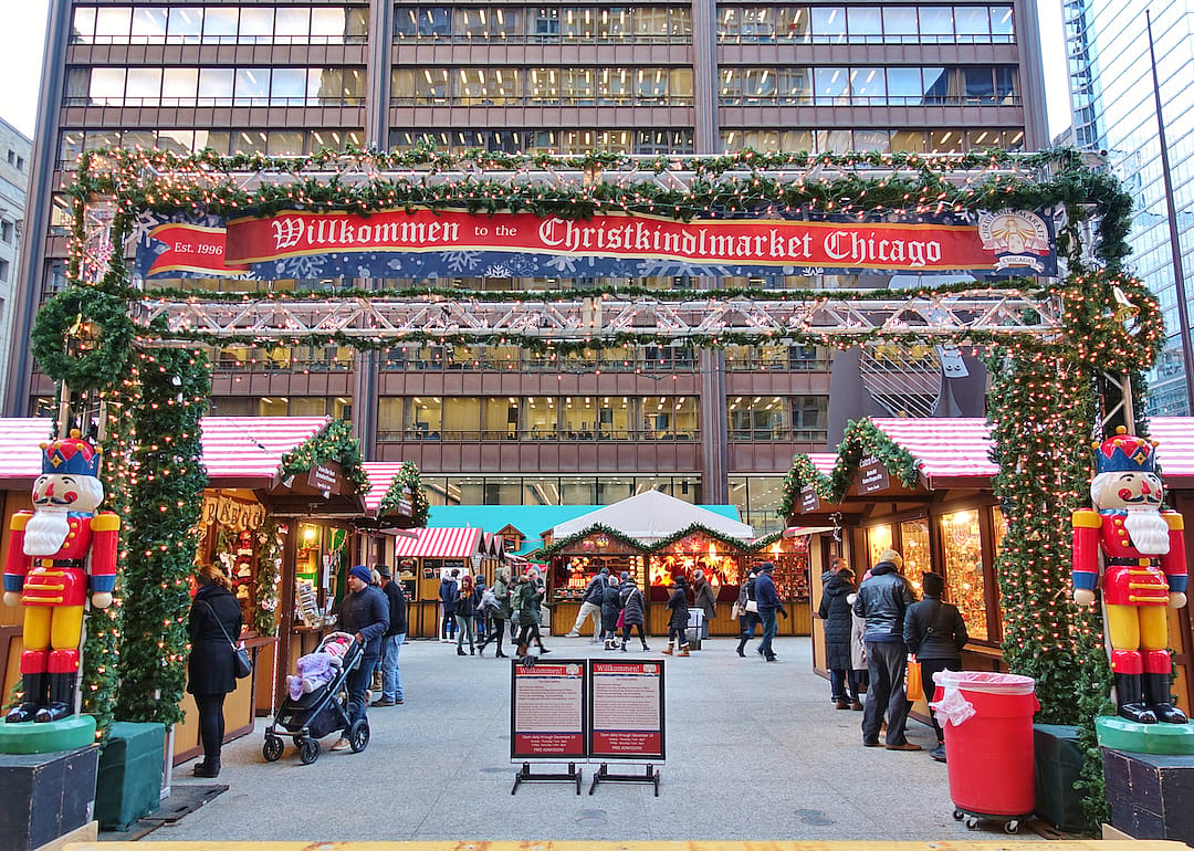 The Christkindlmarket at Daley Plaza in Chicago, Illinois.
