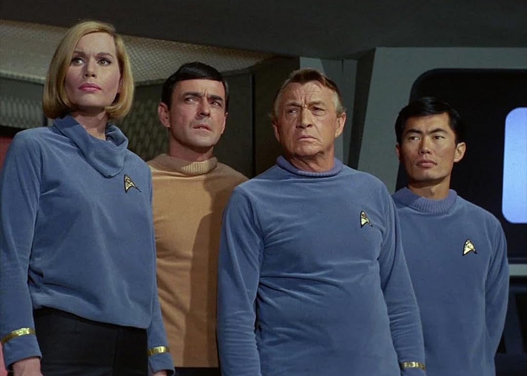 Sally Kellerman, James Doohan, Paul Fix, and George Takei in Star Trek.