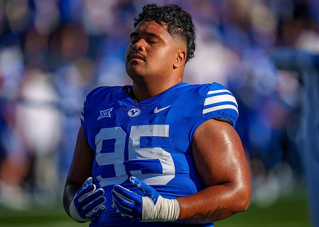 Luke To'omalatai (95) during a game between BYU and Southern Illinois in Provo.