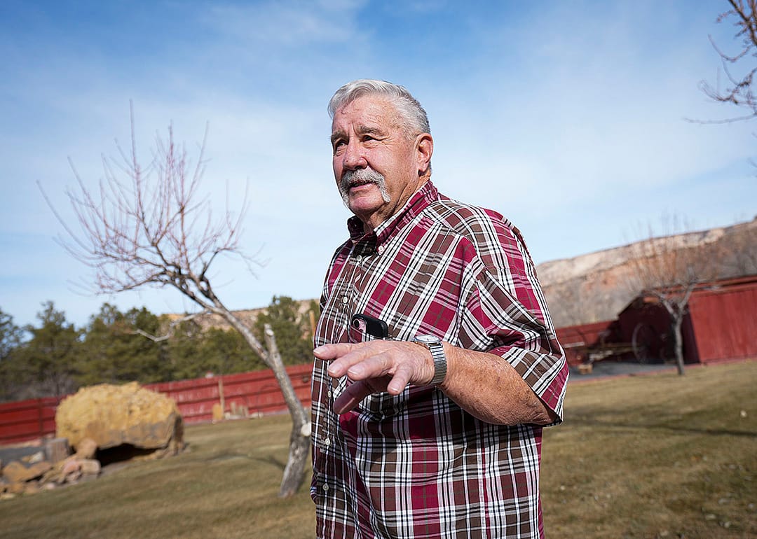 Wade Barney in his backyard in Escalante.