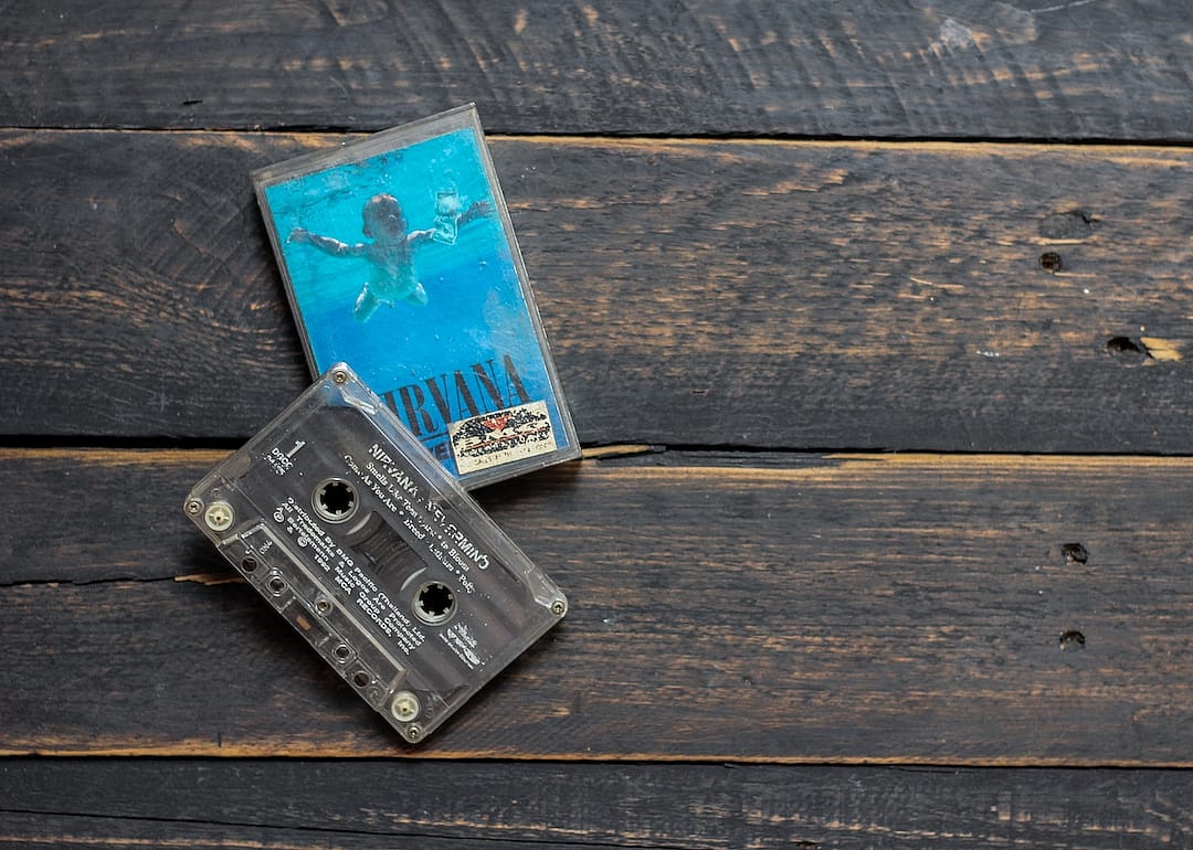 The cover of the "Nevermind" album on a cassette tape.