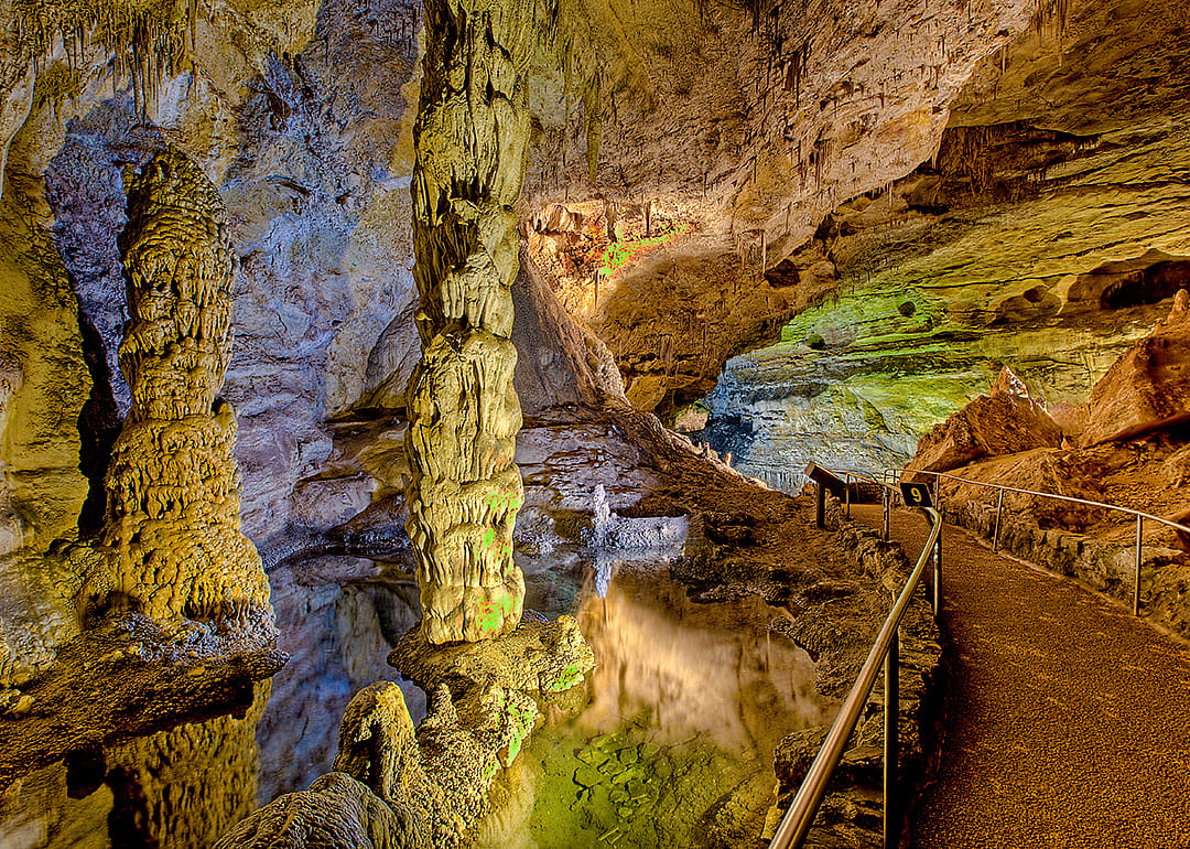 The subterranean columns in spring-fed pool in Carlsbad Caverns National Park, New Mexico.