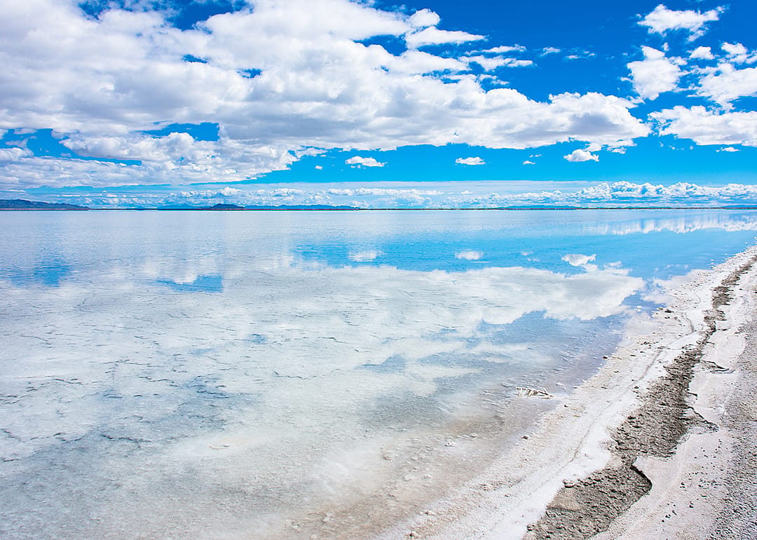 A view of the Bonneville Salt Flats in Utah.