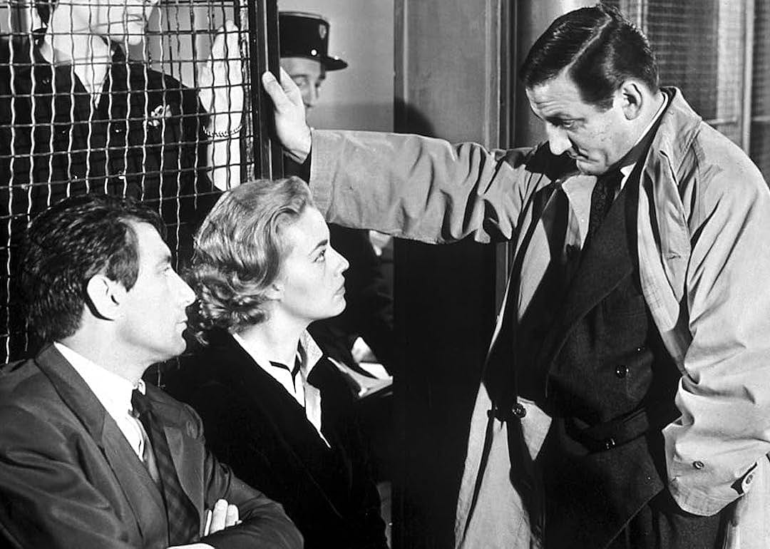 Actors Félix Marten, Jeanne Moreau, and Lino Ventura in 'Elevator to the Gallows.'