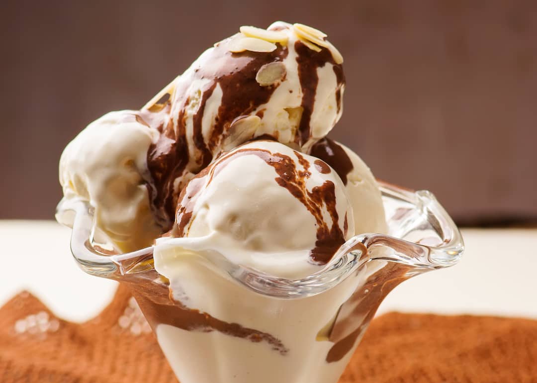 Vanilla ice cream with fudge swirl.