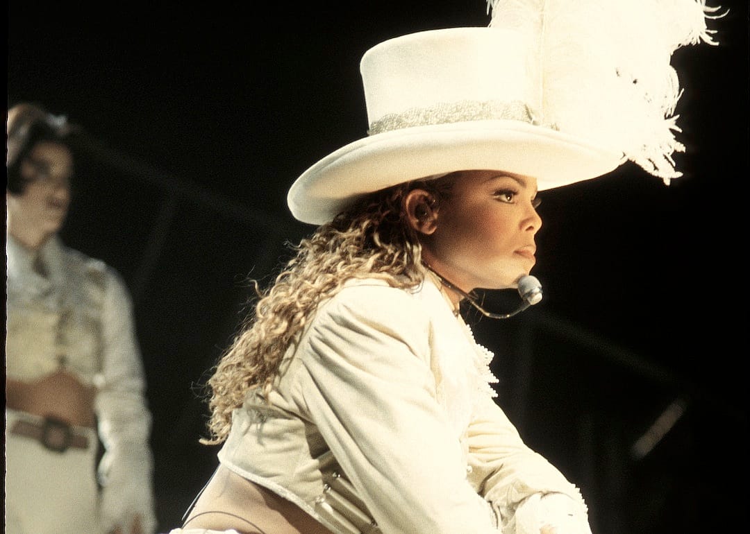 Singer Janet Jackson performing on stage during her 1993 world tour.