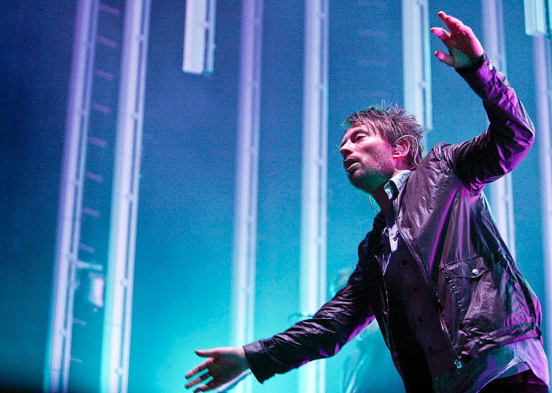 Thom Yorke of Radiohead performs on stage in 2008.