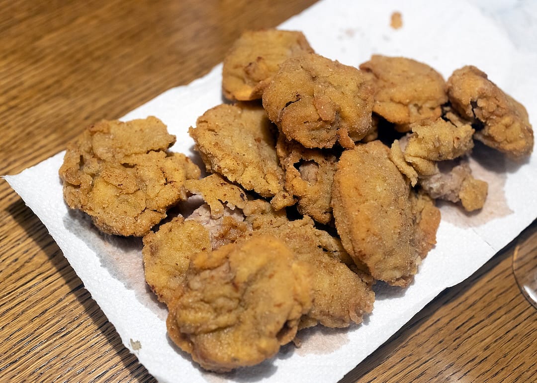 Rocky Mountain oysters served on a plate.