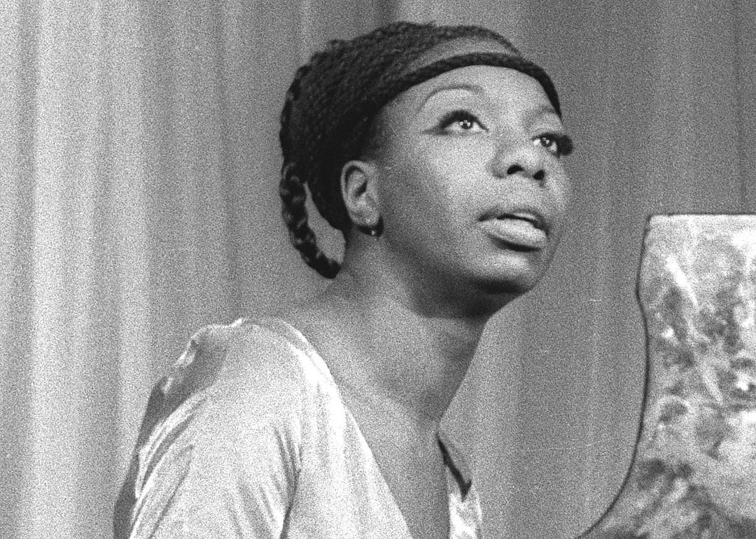 Nina Simone (1933–2003), American jazz singer and pianist, performs at the Olympia in Paris on March 25, 1969.