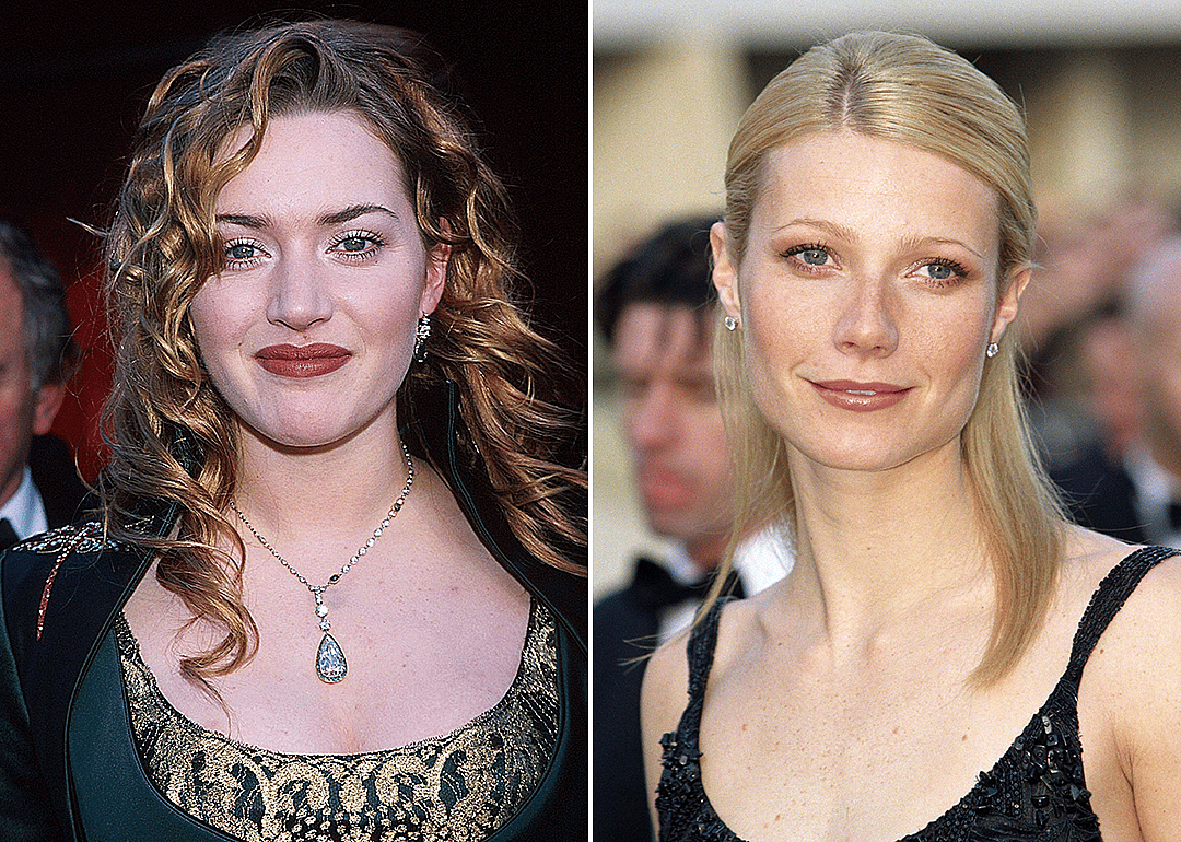 On left, Kate Winslet at Academy Awards; on right Gwyneth Paltrow at BAFTA Film Awards in 1999.