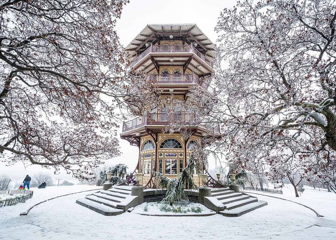 Baltimore’s Patterson Park Pagoda in the snow.