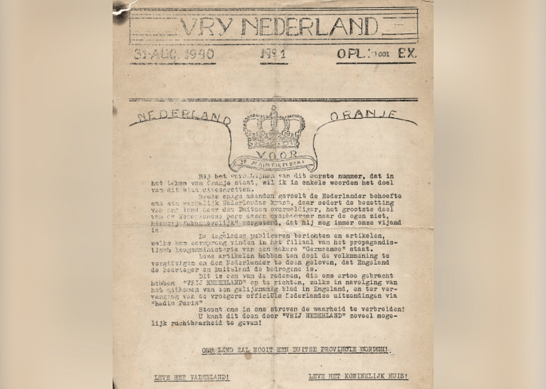 1940: Vrij Nederland founded as an underground magazine during Nazi rule