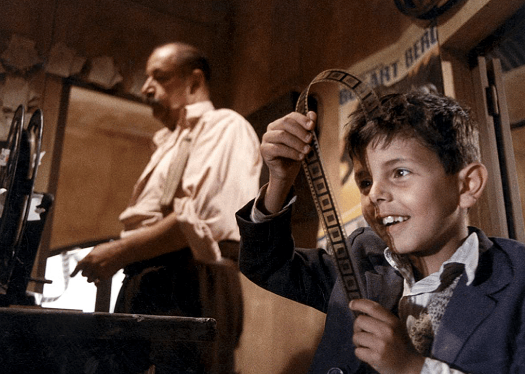 Salvatore Cascio and Philippe Noiret in a scene from ‘Cinema Paradiso’