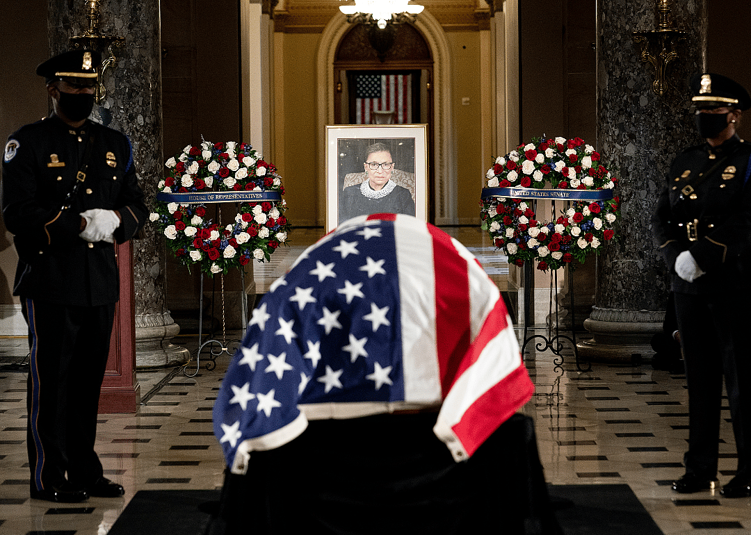 Justice Ruth Bader Ginsburg lies in state at US Capitol Building.