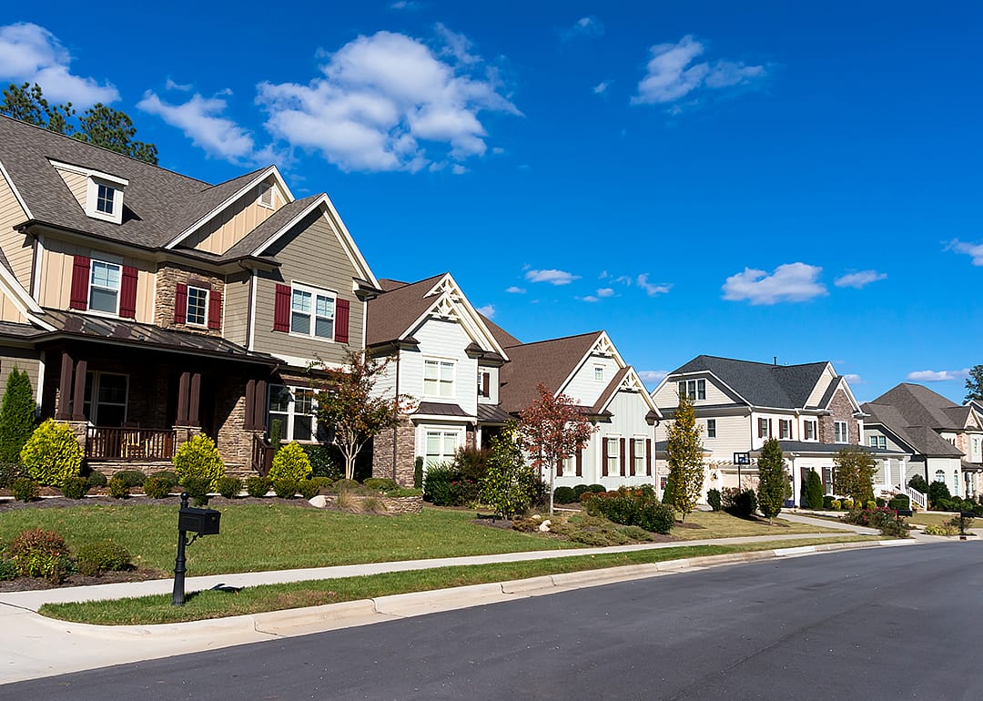 Street of large suburban homes.