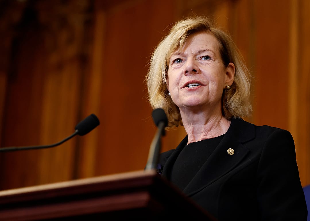 Senator Tammy Baldwin speaks at a bill enrollment ceremony.