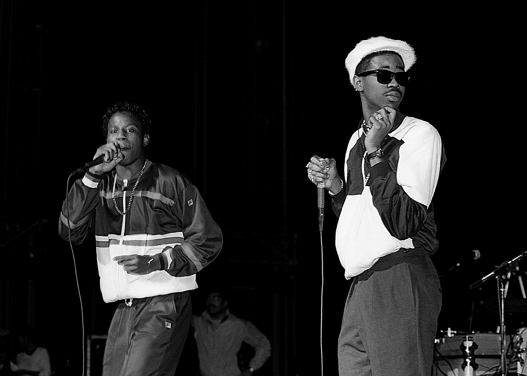 Doug E. Fresh and Slick Rick perform onstage.