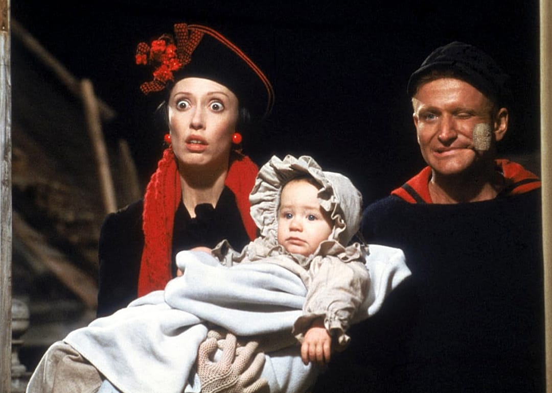 Robin Williams, Shelley Duvall, and Wesley Ivan Hurt in ‘Popeye’.