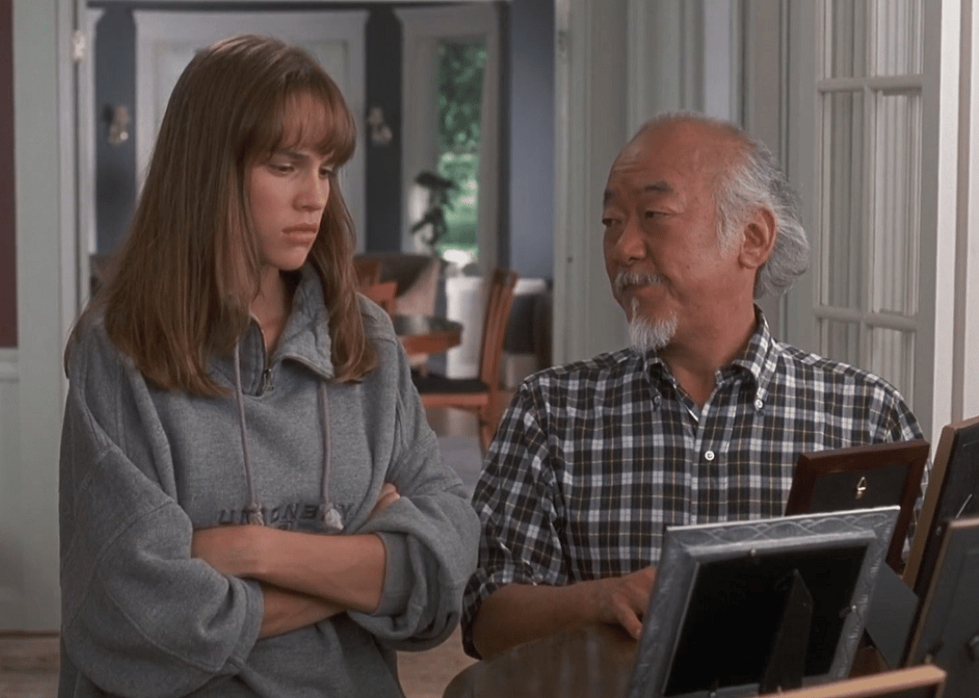 Pat Morita and Hilary Swank in ‘The Next Karate Kid’.