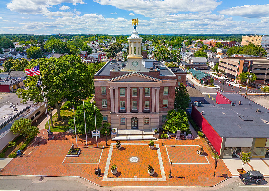 Nashua City Hall aerial view.