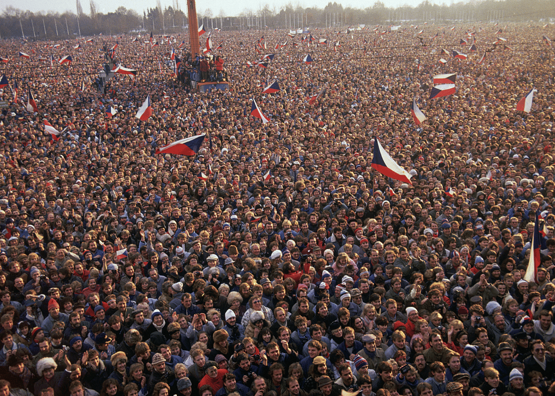 Crowd of 500,000 people attend a demonstration in Prague.