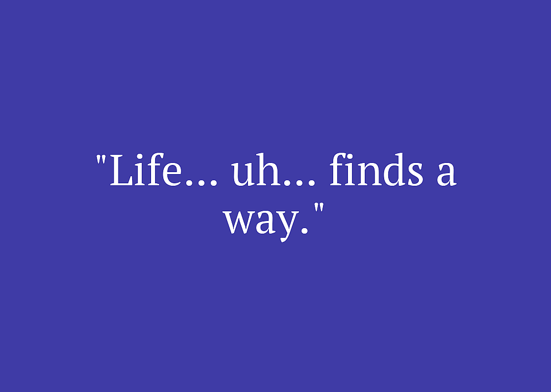 Movie quote against purple background.
