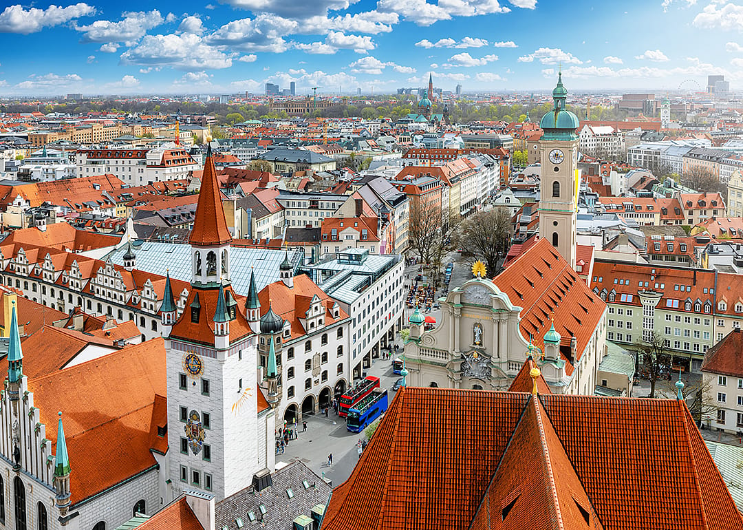 Elevated view of the Munich’s skyline.