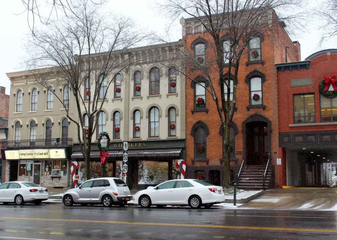 Downtown Broadway in Saratoga Springs decorated for the holidays
