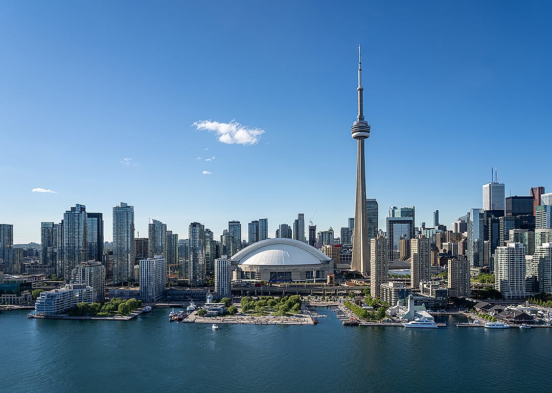 Toronto skyline from Lake Ontario in summer.