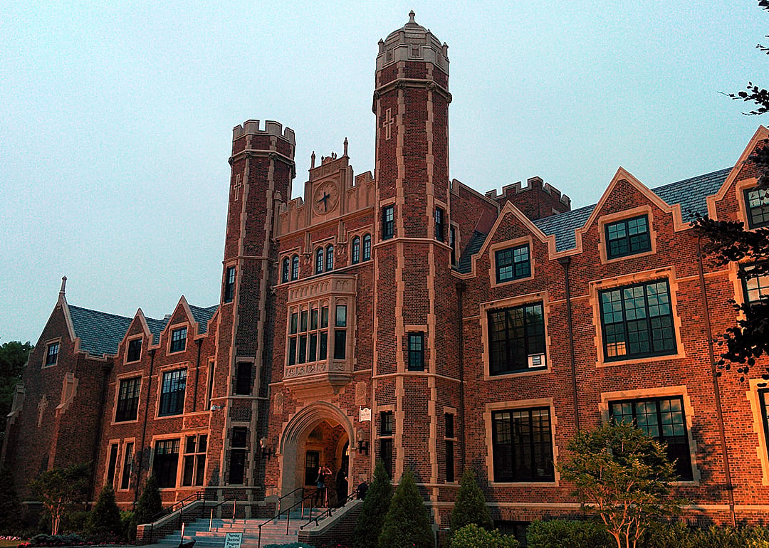 Main Hall at Wagner College, early evening.