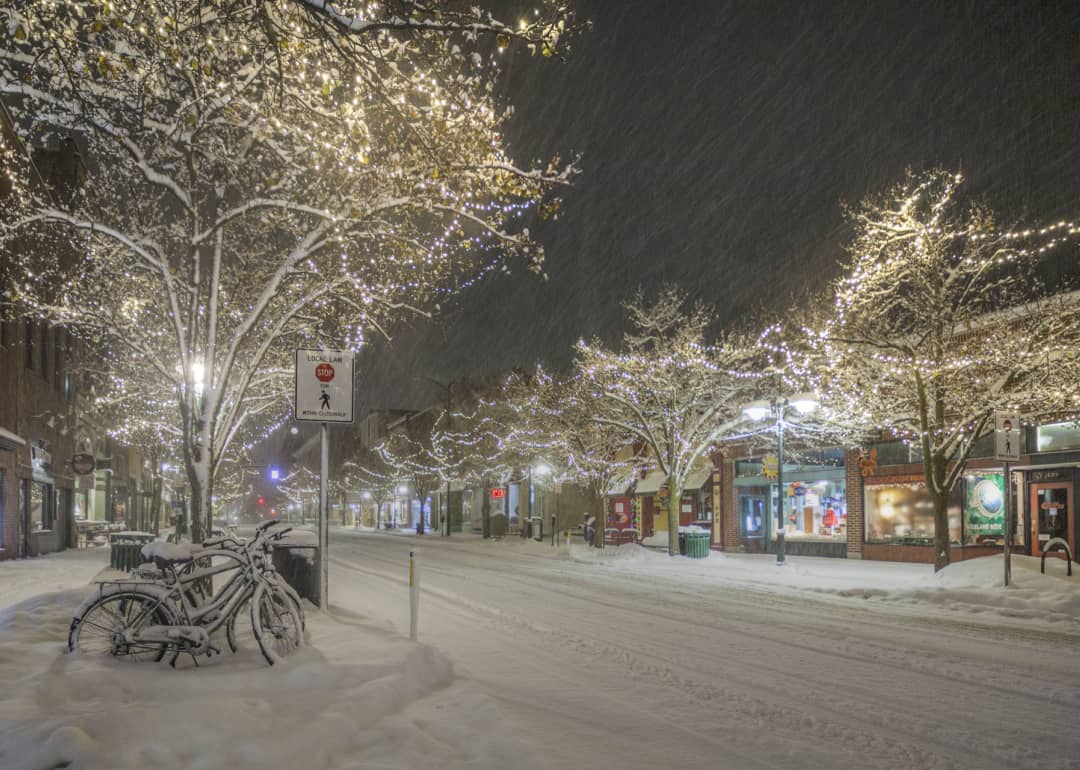 Grand Traverse Lighthouse in Traverse City in snow