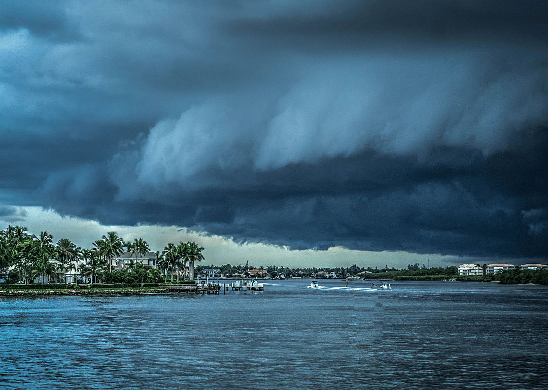 Dramatic sky over coast homes.