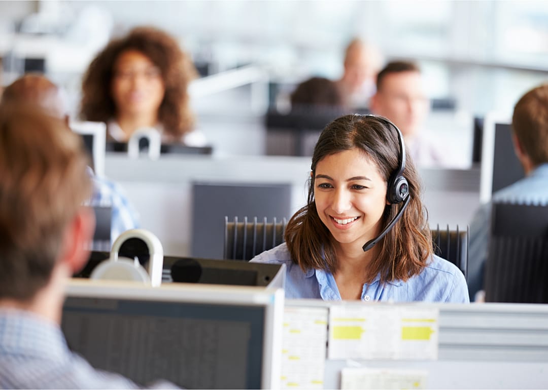 People working in call center.
