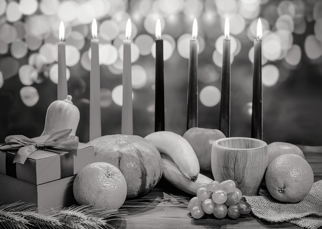 Kwanzaa candles and table setting.