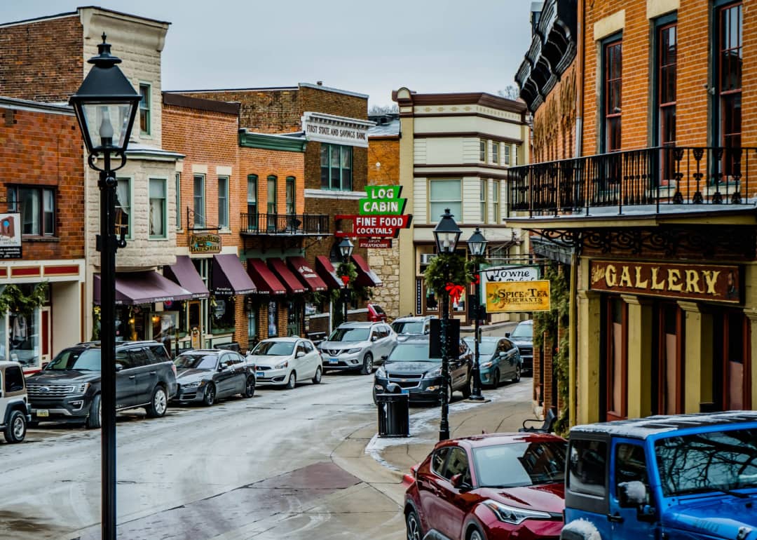 Downtown Galena, Illinois street in winter