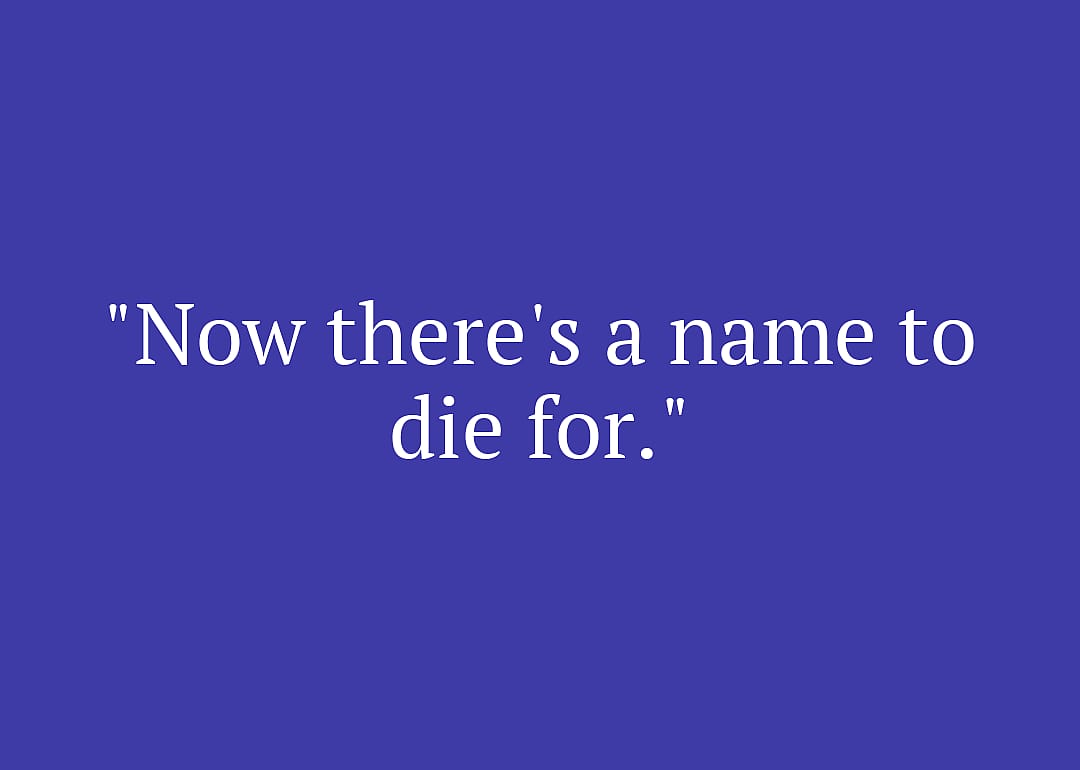 Movie quote against purple background.
