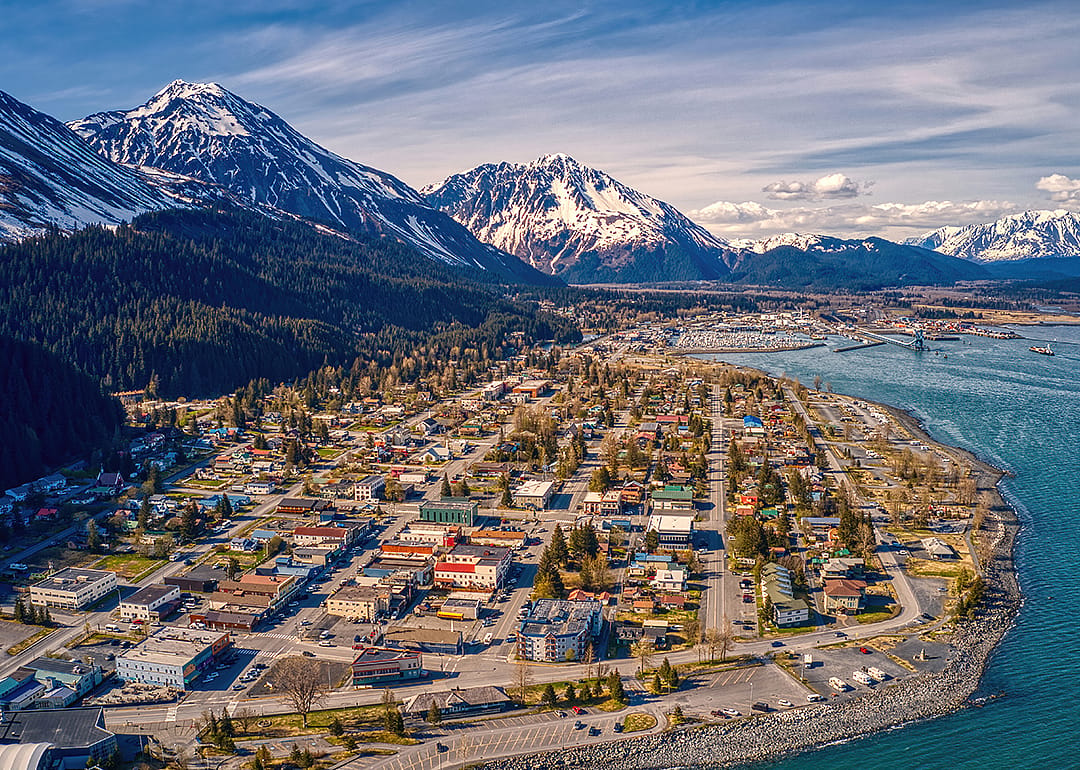 Aerial view of Seward in early summer