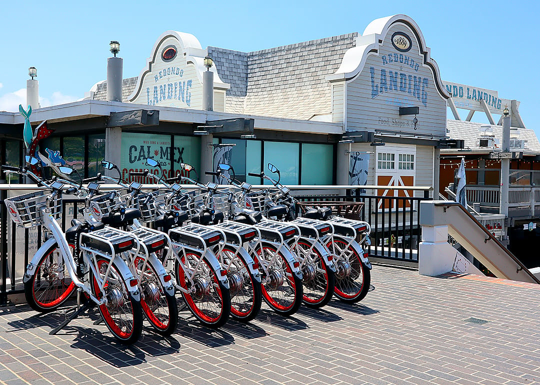 Rent Electric Bike Beach e Biking on Redondo Beach pier.