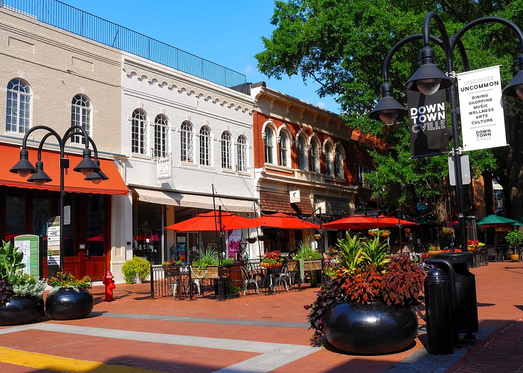 Downtown pedestrian mall in Charlottesville, Virginia.
