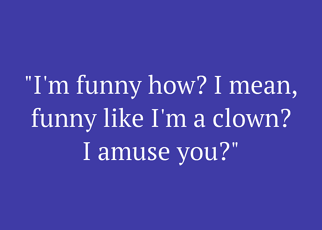 Movie quote against purple background.