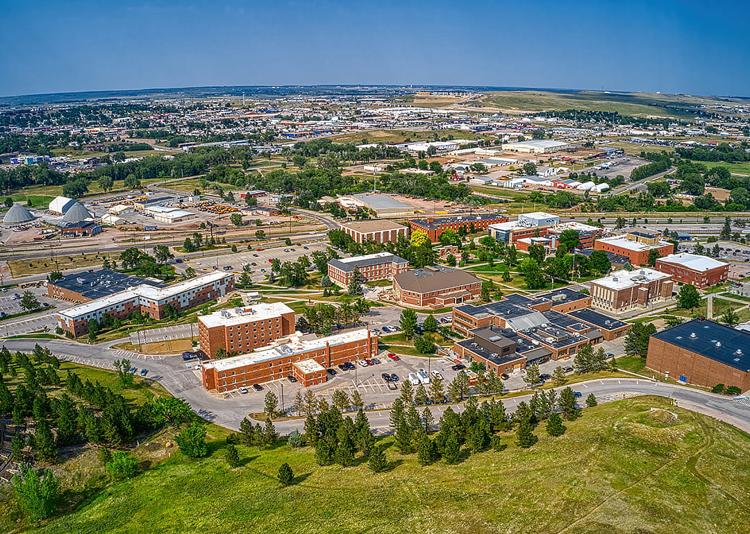 Aerial view of university in Rapid City.