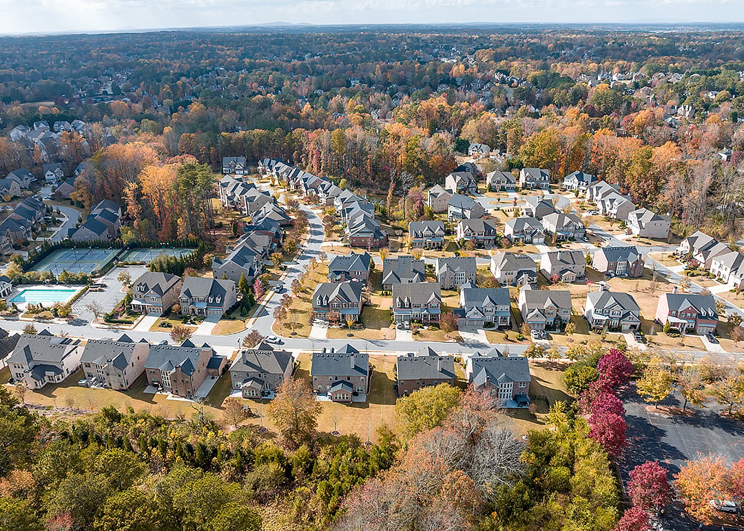 Atlanta suburbs next to highway 400 in autumn.