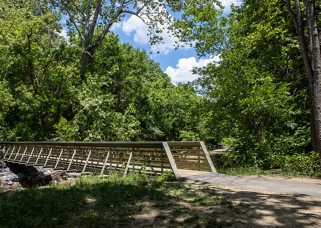 Pedestrian bridge at Little Falls Stream Valley Park.