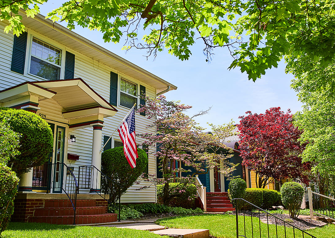 Suburban home with American Flag.
