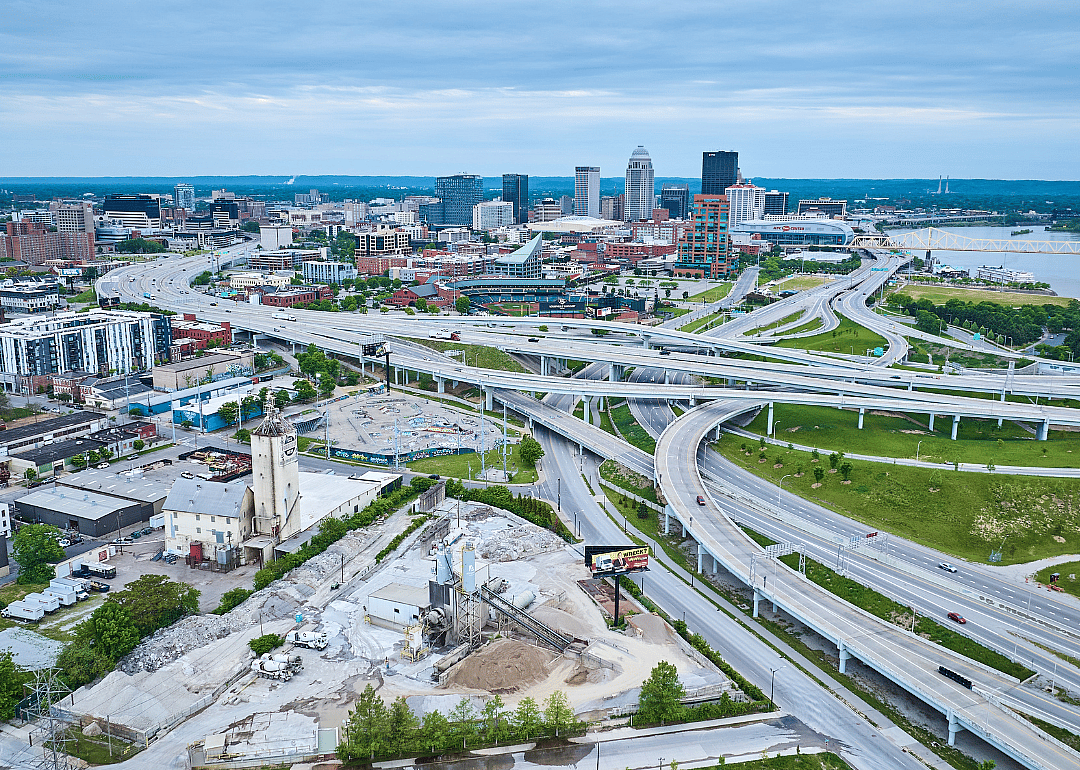 An aerial view of a suspended highway.