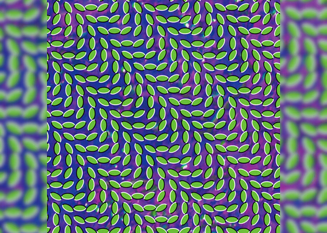 Green leaves in a pattern with a blue and purple background.