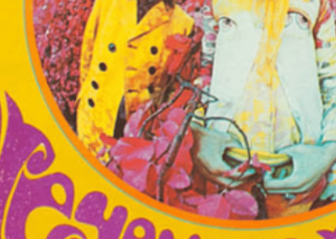 A swirling, psychedelic pattern of gold, red, pink and purple.
