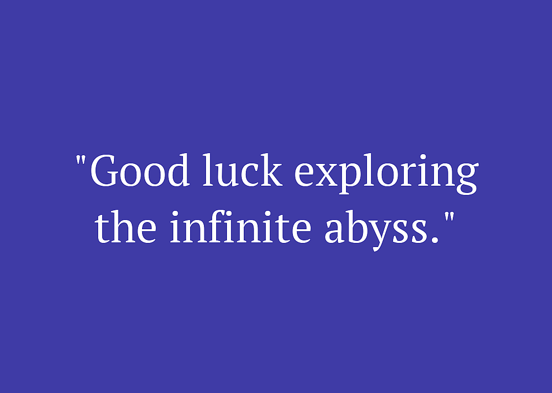 Movie quote against purple background.