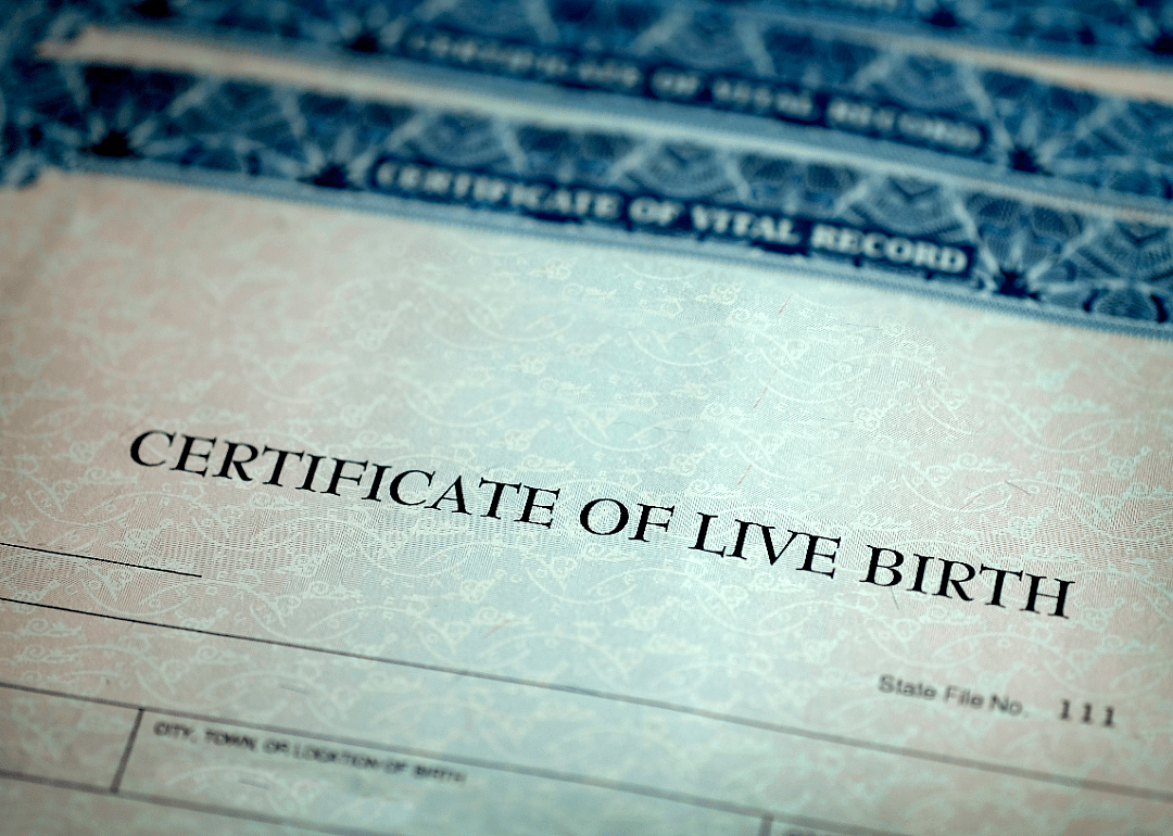 Closeup of birth certificate.